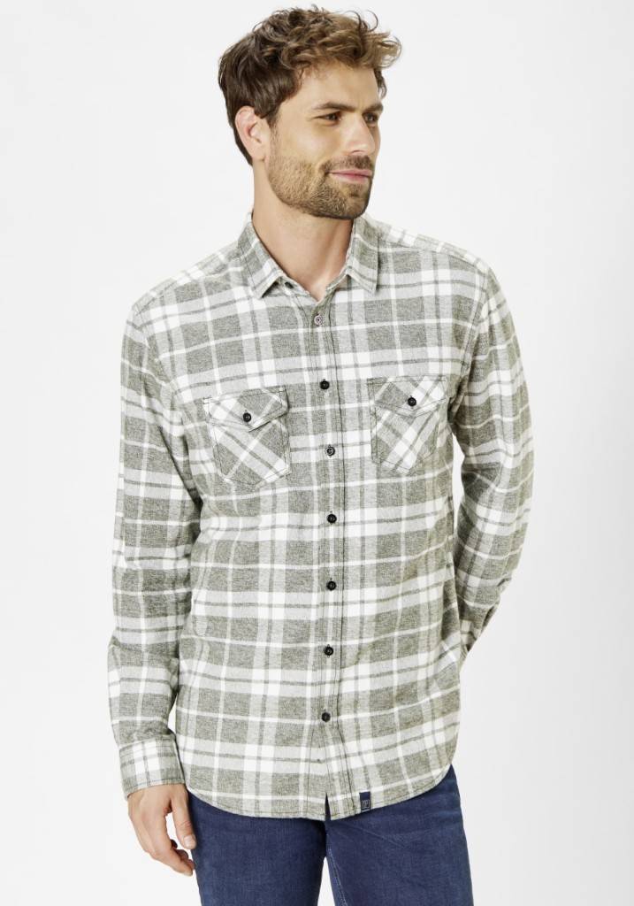 Paddocks Flannel check shirt with 2 bust pockets normale Passform - green Preisnachlass