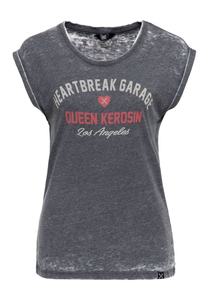 Queen Kerosin Enzym Wash T-Shirt «Heartbreak Garage» Begrenztes Angebot