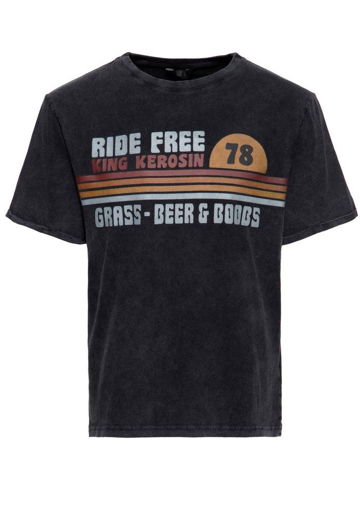 Queen Kerosin Acid-Washed T-Shirt «Grass, Beer & Boobs» Black Friday Preise