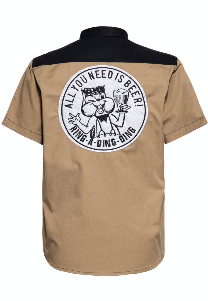 Queen Kerosin Workwear Kurzarm Hemd «All You Need is Beer» Jubiläumsangebot
