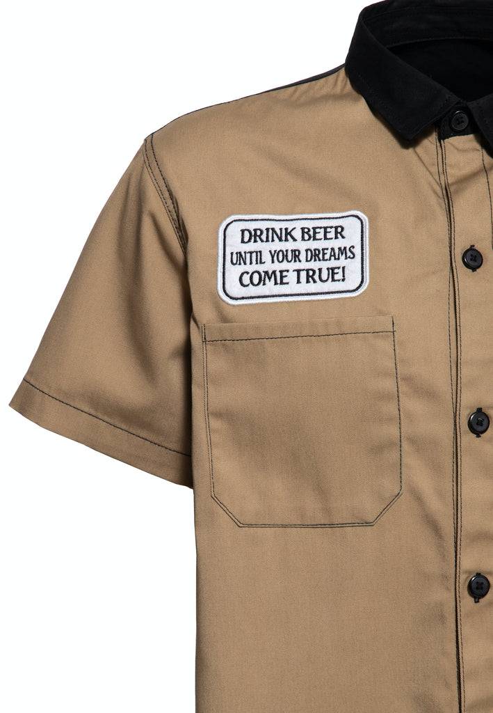 Queen Kerosin Workwear Kurzarm Hemd «All You Need is Beer» Jubiläumsangebot