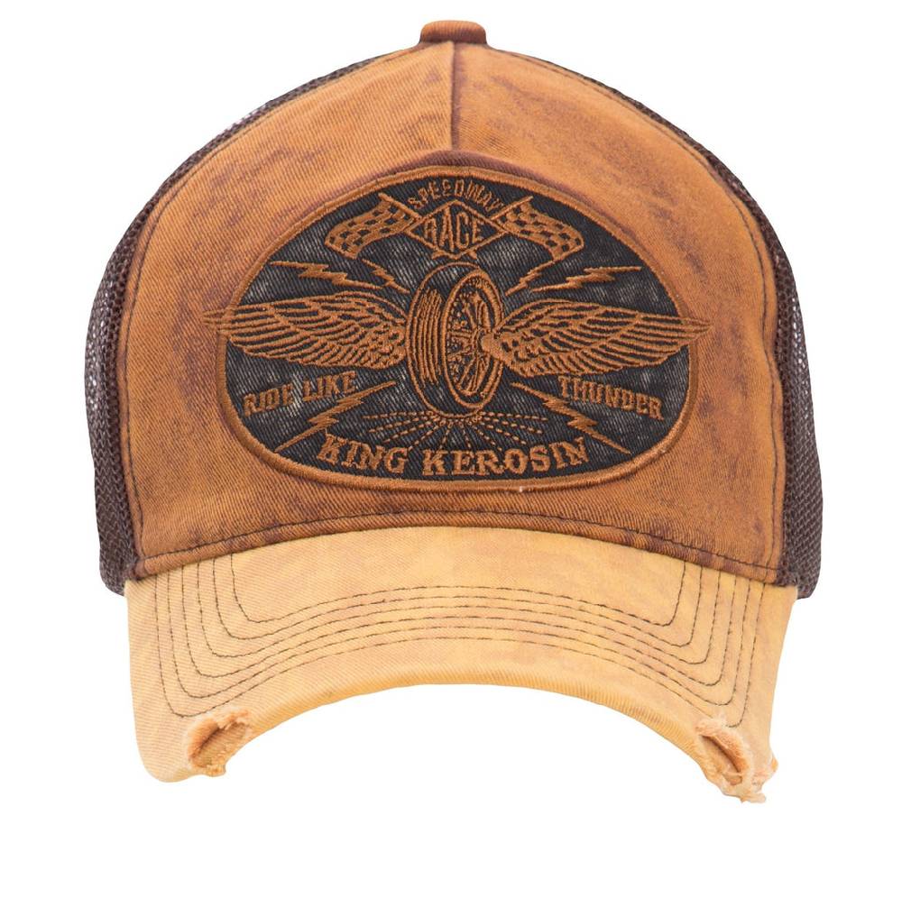 Queen Kerosin Trucker Trucker Cap im Vintage Jeans Look «Ride like Thunder» Bis zu 65% Rabatt