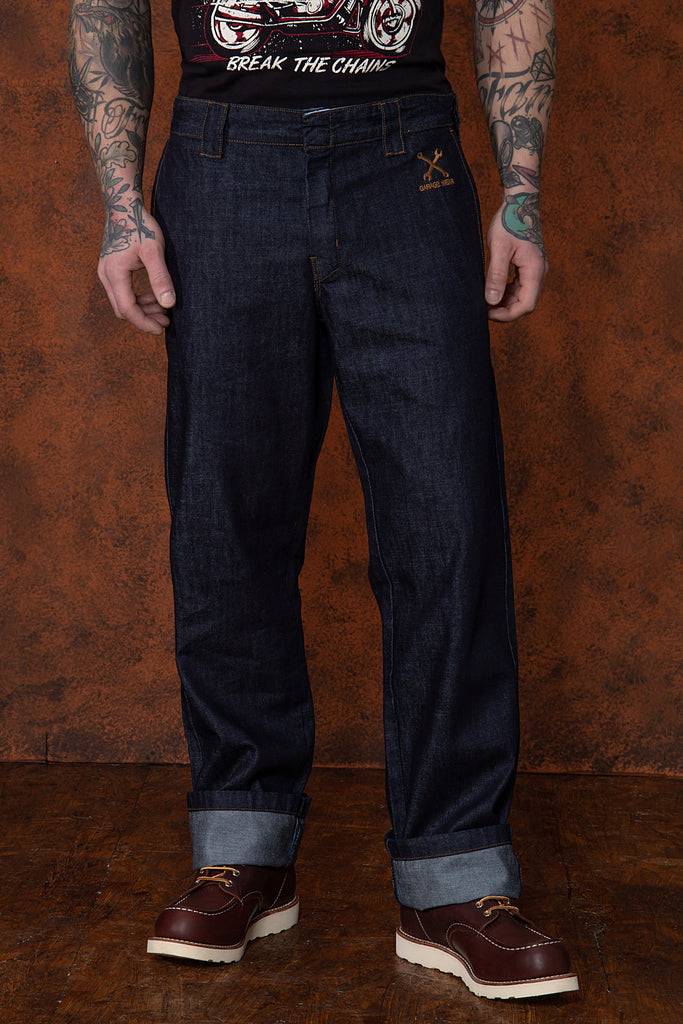 Queen Kerosin Straight Fit Jeans im Workwear-Style «Garage Wear» Saisonale Angebote