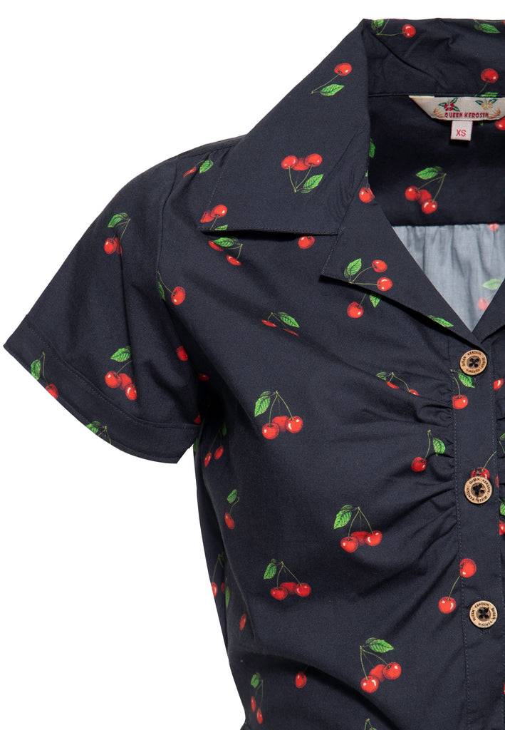 Queen Kerosin Hawaiibluse «Cherry» Sonderangebot der Fabrik