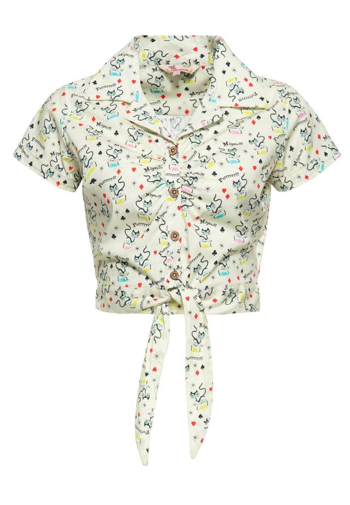 Queen Kerosin Hawaiibluse «Retro Cats» Vierteljährliche Förderung