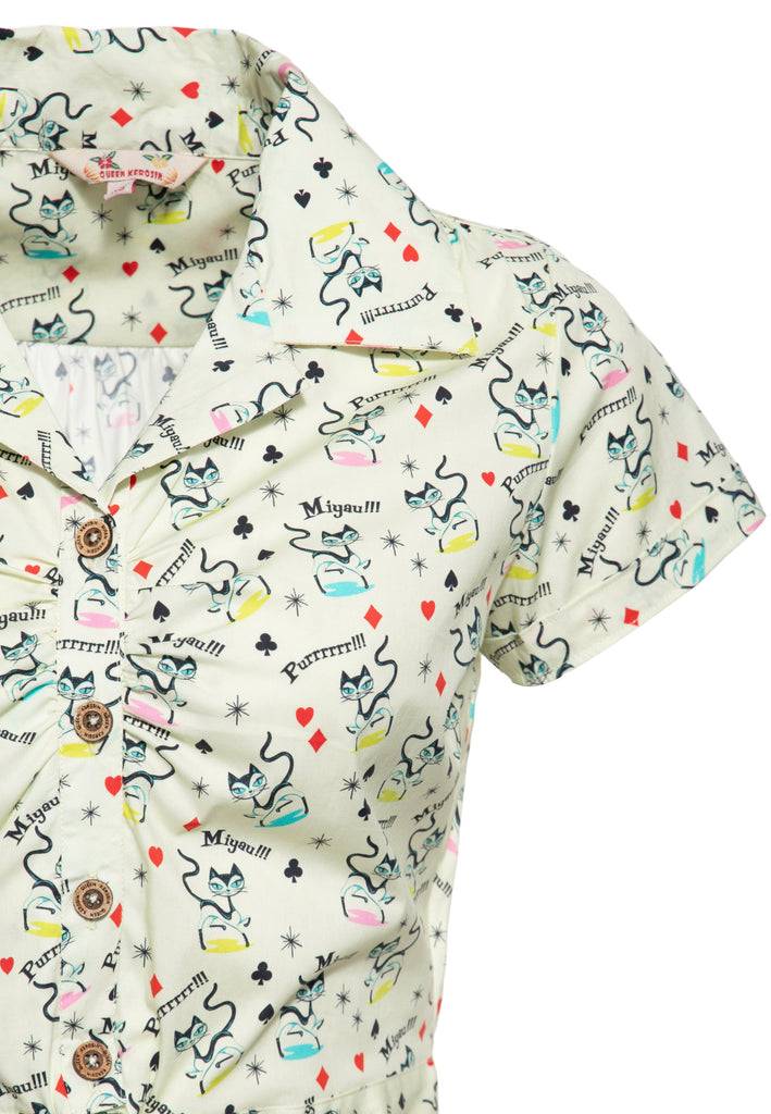 Queen Kerosin Hawaiibluse «Retro Cats» Vierteljährliche Förderung