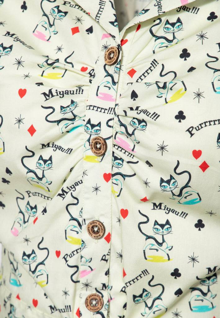 Queen Kerosin Hawaiibluse «Retro Cats» Vierteljährliche Förderung