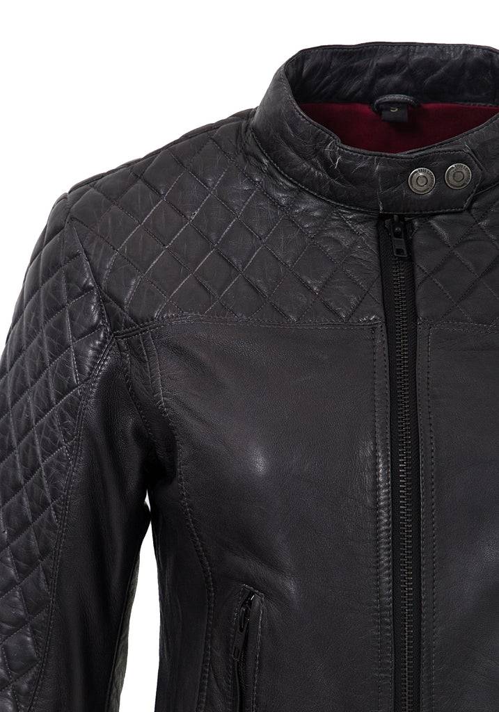 Queen Kerosin Lederjacke mit Kontrastfutter Saisonschlussverkauf