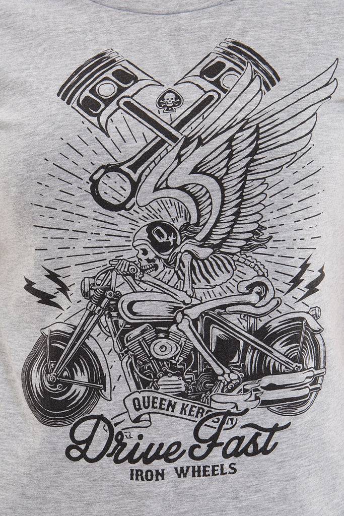 Queen Kerosin Melange Shirt aus Melange Jersey mit Front Motiv «Drive Fast» Black Friday