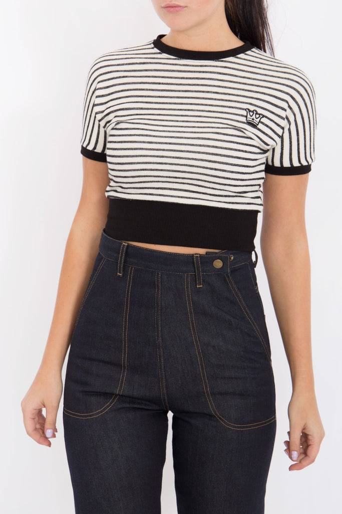Queen Kerosin Cropped Pullover mit Streifen Weihnachtsangebot