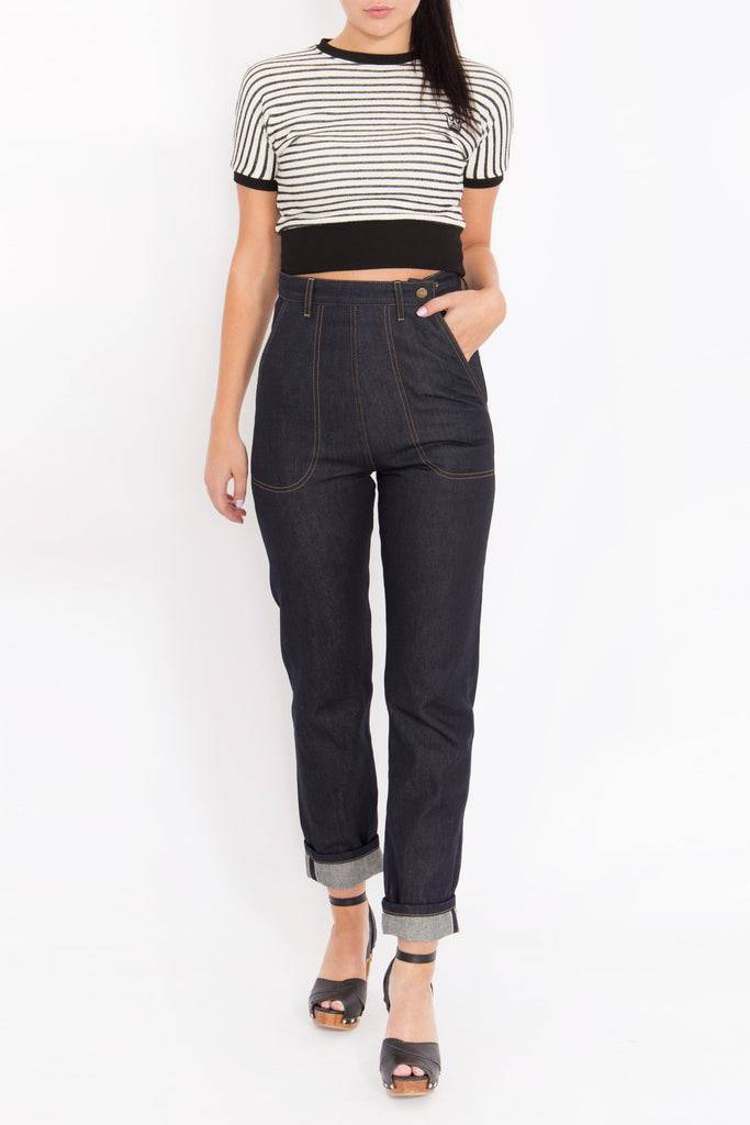 Queen Kerosin Cropped Pullover mit Streifen Weihnachtsangebot