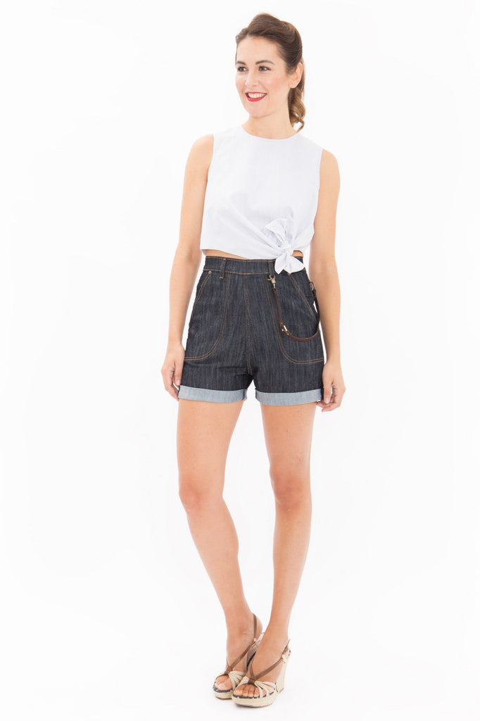 Queen Kerosin High Waist Jeans Shorts mit seitlichem Reißverschluss Muttertagsangebot
