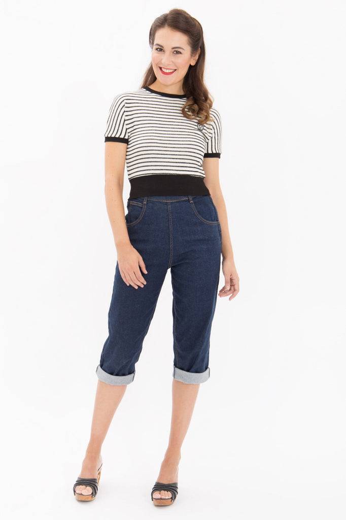 Queen Kerosin High Waist Capri Jeans mit seitlichem Reißverschluss Vatertagsangebot