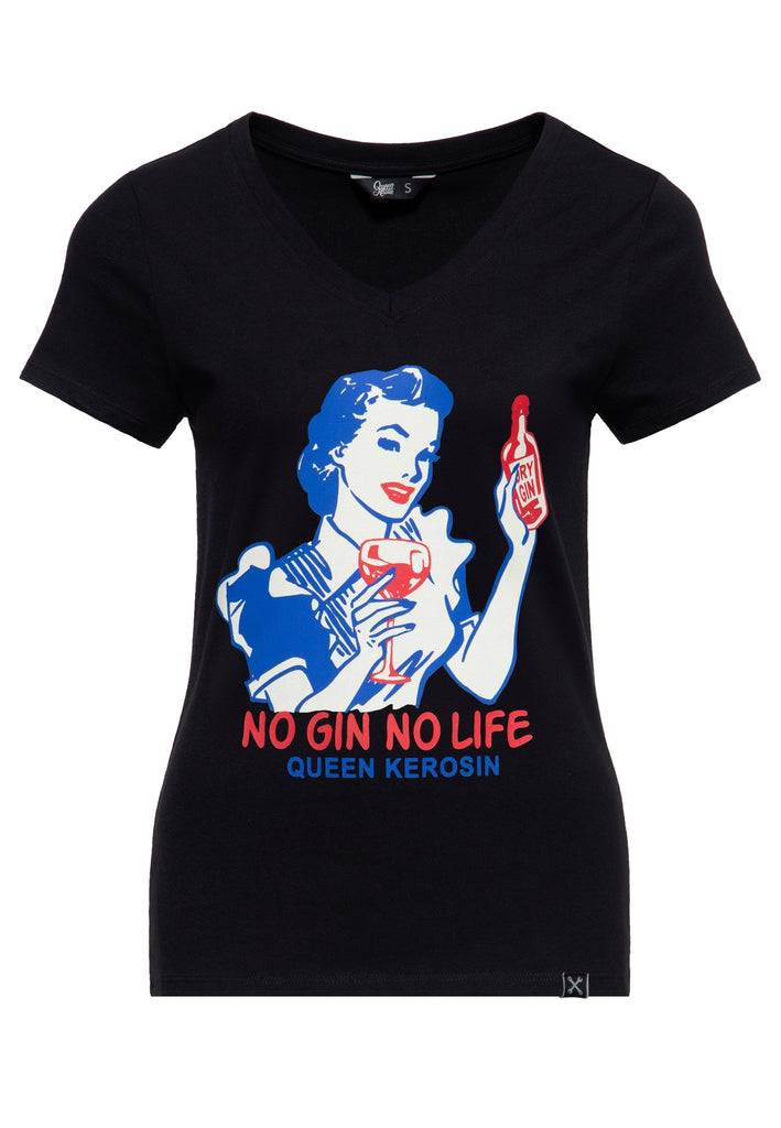 Queen Kerosin T-Shirt «No Gin No Life» Tägliche Deals