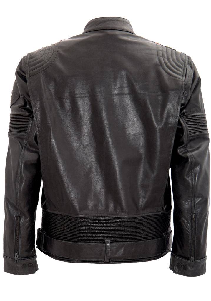 Queen Kerosin Lederjacke mit kontrastfarbigen Racer-Streifen Sonderangebote