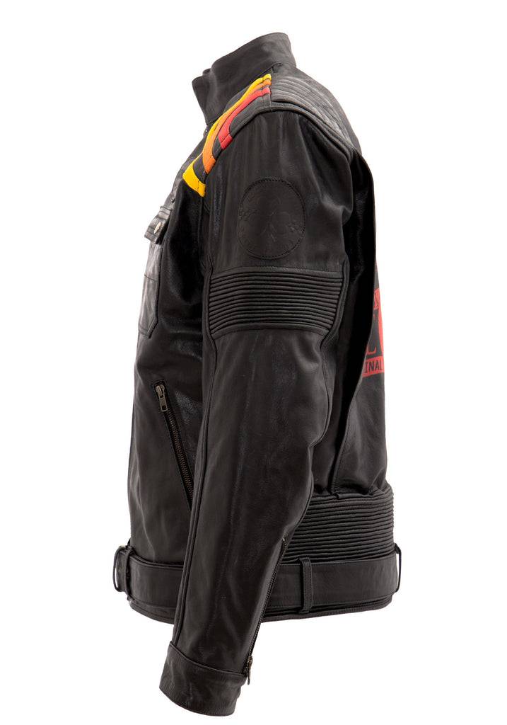 Queen Kerosin Lederjacke mit kontrastfarbigen Racer-Streifen Sonderangebote