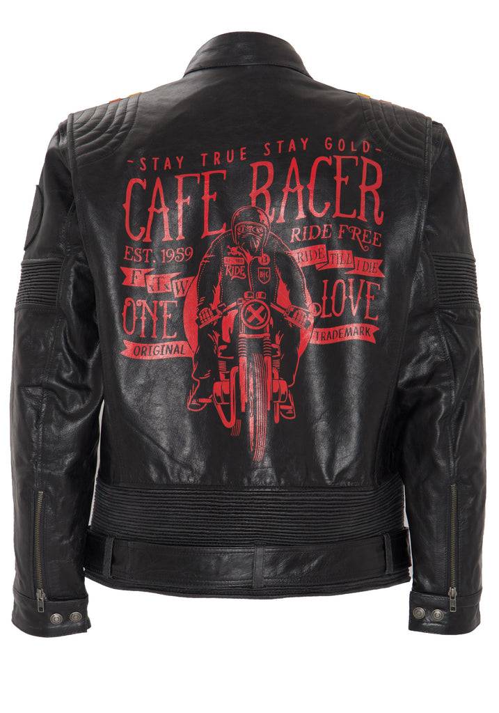 Queen Kerosin Lederjacke Print und Racer-Streifen «Cafe Racer» VIP-Rabatte
