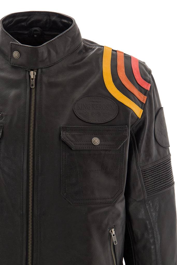 Queen Kerosin Lederjacke Print und Racer-Streifen «Cafe Racer» VIP-Rabatte