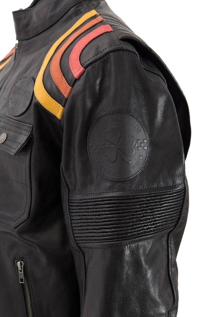 Queen Kerosin Lederjacke Print und Racer-Streifen «Cafe Racer» VIP-Rabatte