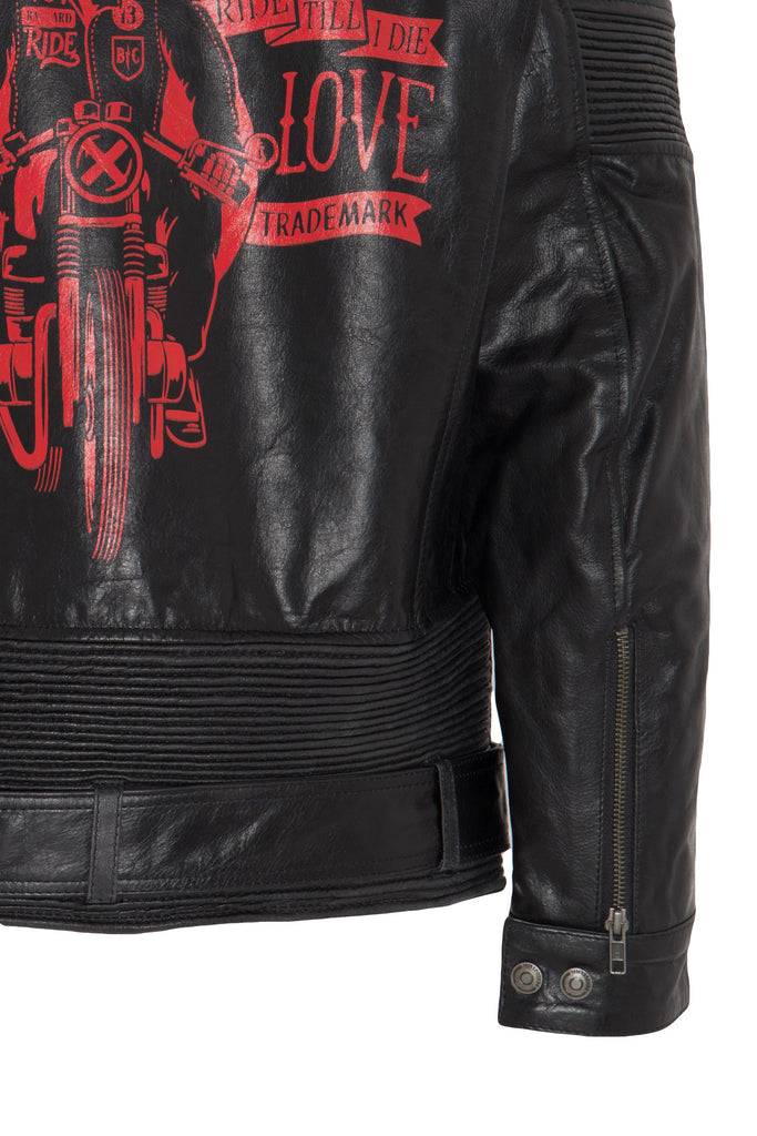 Queen Kerosin Lederjacke Print und Racer-Streifen «Cafe Racer» VIP-Rabatte