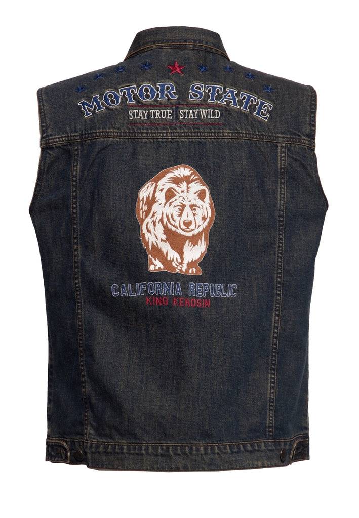 Queen Kerosin Denim Weste Stickerei «Motor State» Tiefpreis
