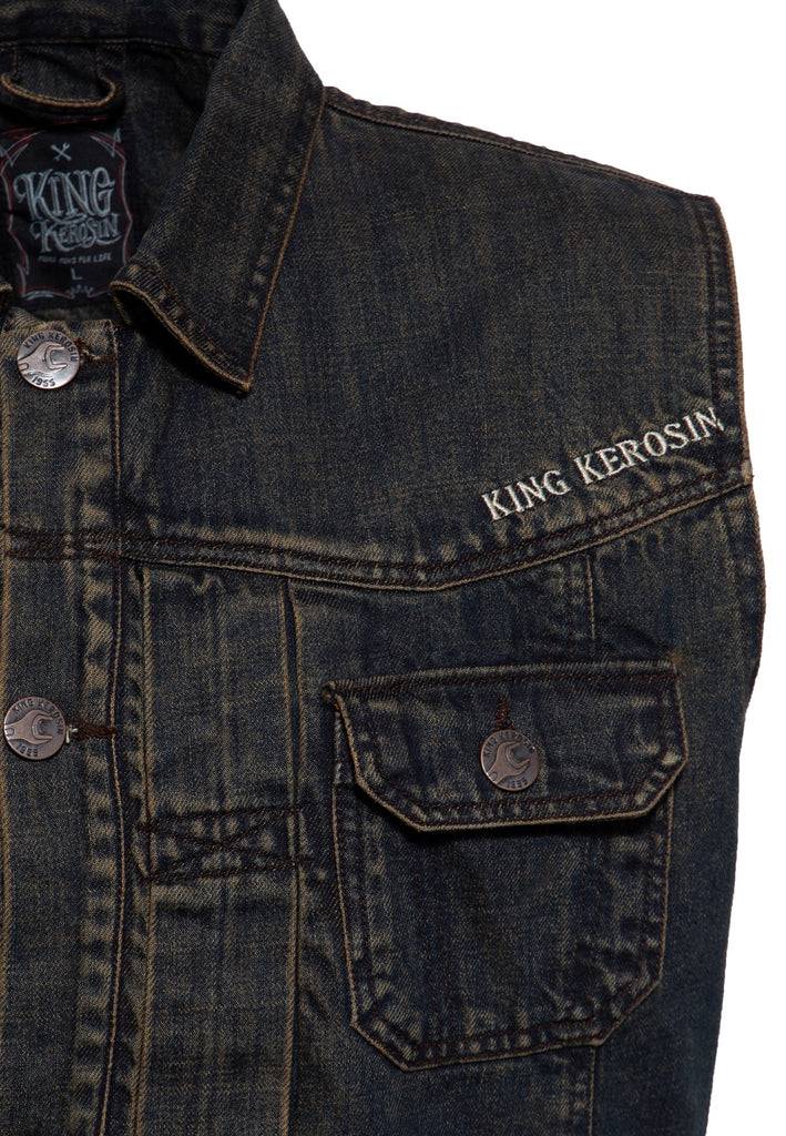 Queen Kerosin Denim Weste Stickerei «Motor State» Tiefpreis
