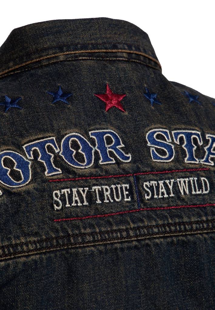 Queen Kerosin Denim Weste Stickerei «Motor State» Tiefpreis