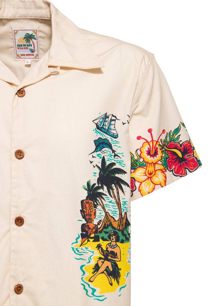 Queen Kerosin Hawaiihemd aus Bio-Baumwolle «Honolulu Hawaii» Neueste Stile