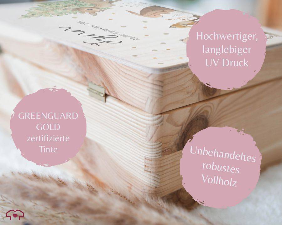 Shirtracer Baby Geschenk Erinnerungsbox Waldtiere Holzkiste zur Geburt Personalisiert mit Shirtracer Saisonale Angebote