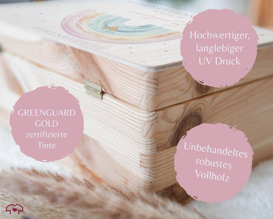 Shirtracer Erinnerungskiste zur Taufe mit Regenbogen - Personalisierte Babybox für Jungen und Mädchen - Taufgeschenk Shirtracer Verkauf