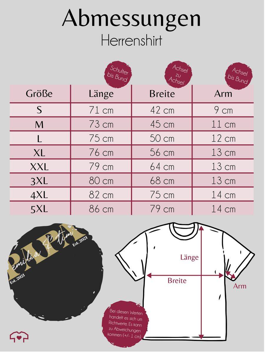 Shirtracer PAPA Geschenk mit Namen Kinder Datum Geburtsjahr Weihnachten Geburtstag: T-Shirt Shirtracer Jubiläumsangebot