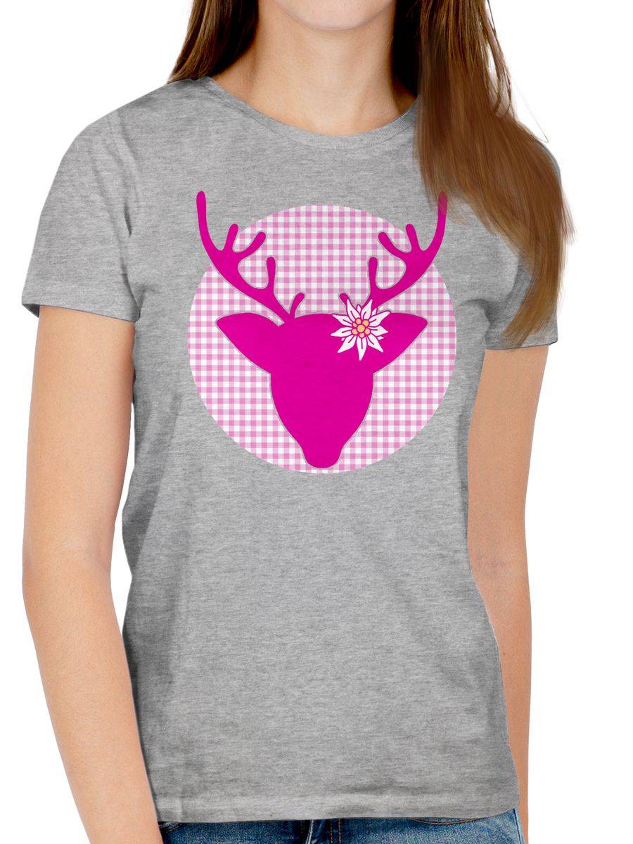 Shirtracer Oktoberfest Hirsch mit Edelweiß - Fuchsia: Tshirt Turnbeutel Shirtracer Super Sparpreis