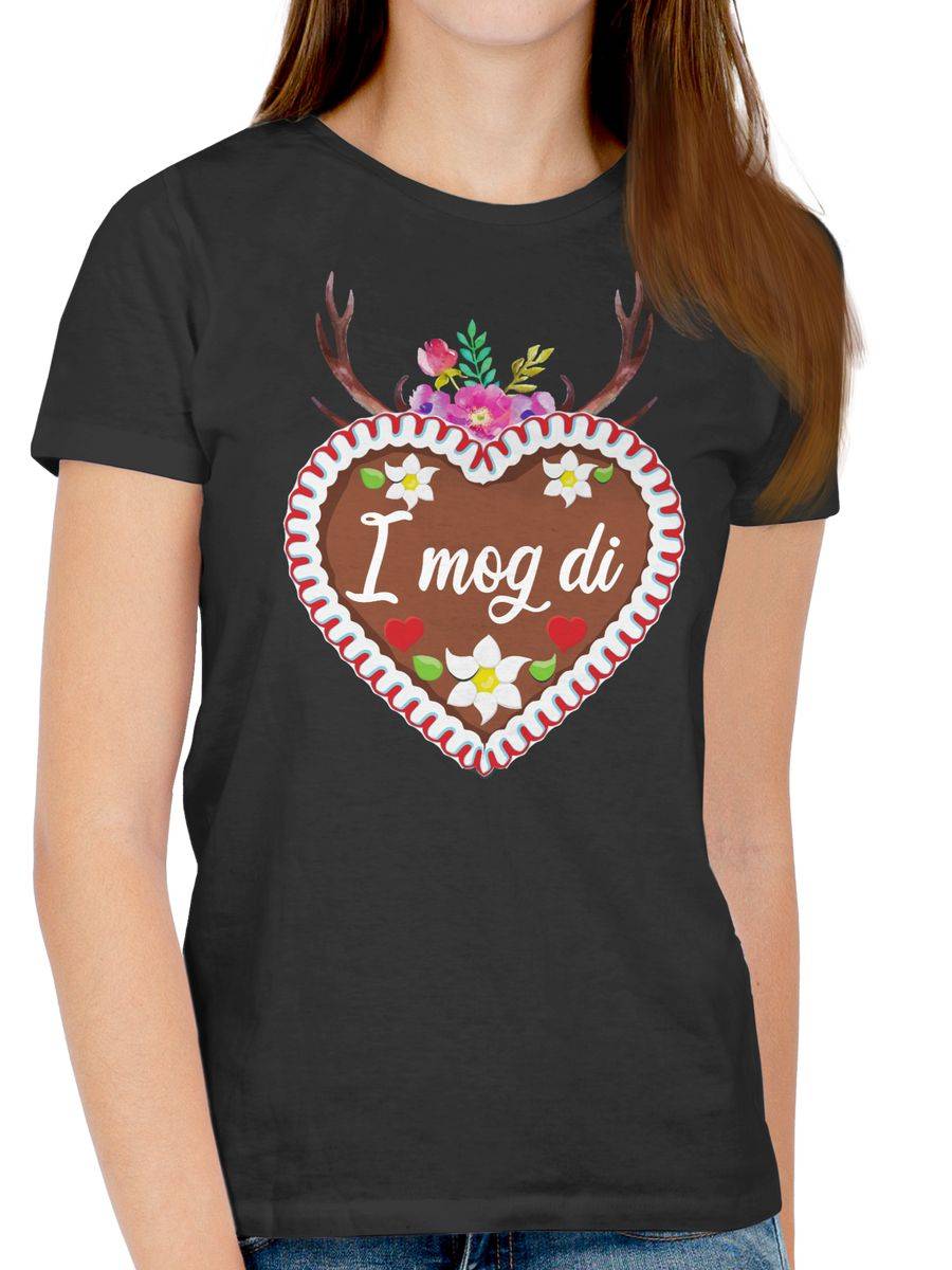 Shirtracer Lebkuchenherz I mog di mit Geweih und Blumen Shirts & Mehr Shirtracer Online Shopping