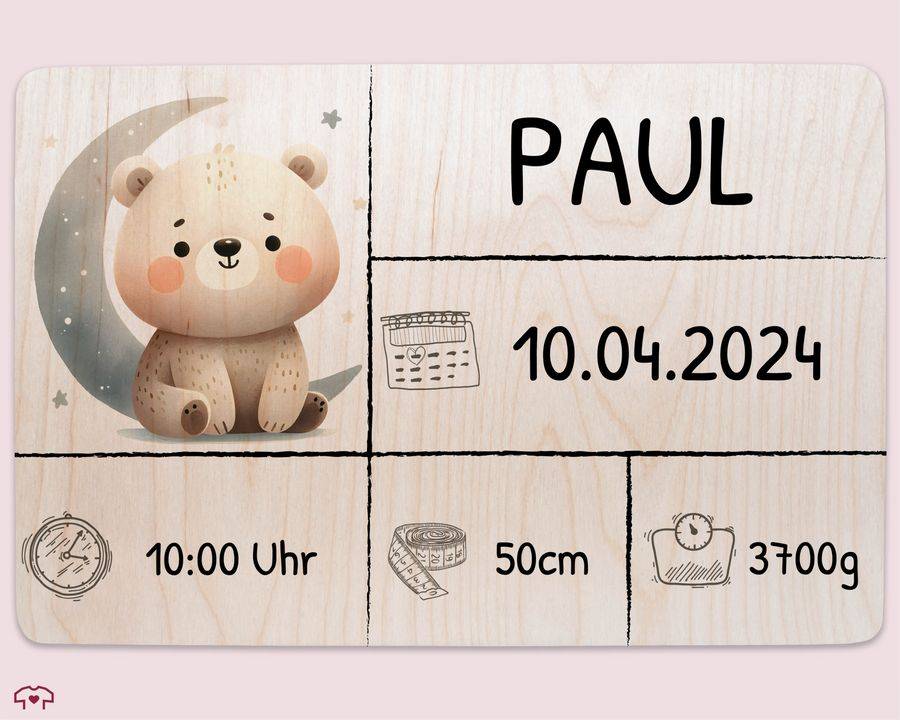 Shirtracer Holzkiste zur Geburt Baby Personalisierte mit Bär Baby Erinnerungsbox Geschenk zur Geburt Shirtracer Muttertagsangebot