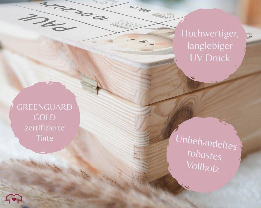 Shirtracer Holzkiste zur Geburt Baby Personalisierte mit Bär Baby Erinnerungsbox Geschenk zur Geburt Shirtracer Muttertagsangebot
