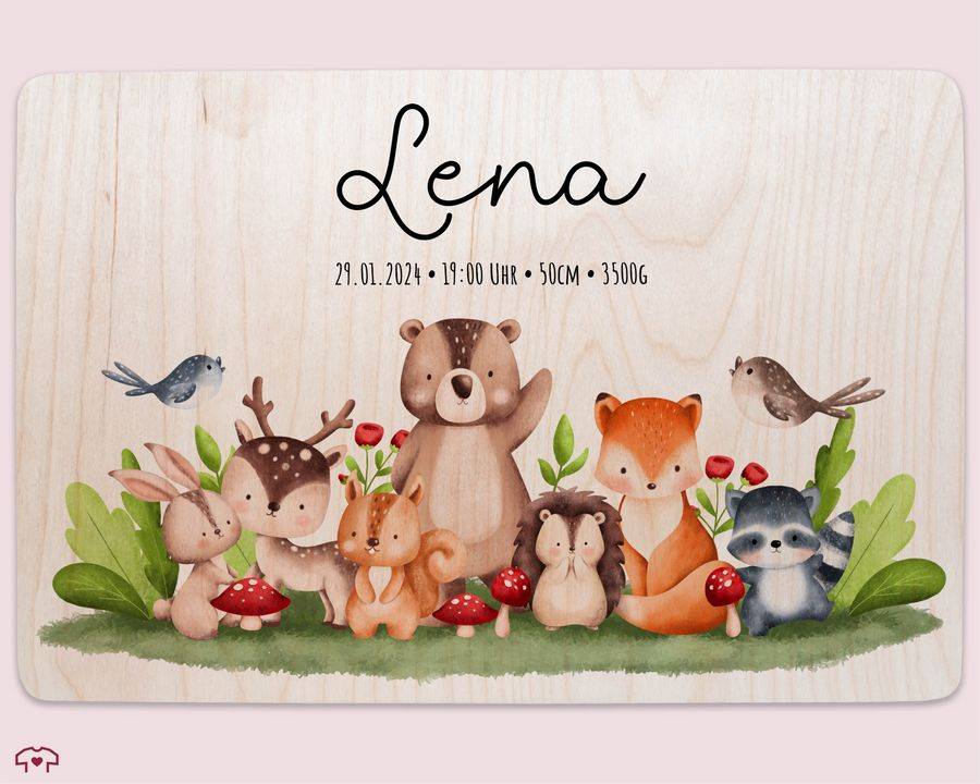 Shirtracer Baby Erinnerungsbox Waldtiere Holzkiste zur Geburt Personalisiert mit Name Dat Shirtracer Begrenzte Freigabe