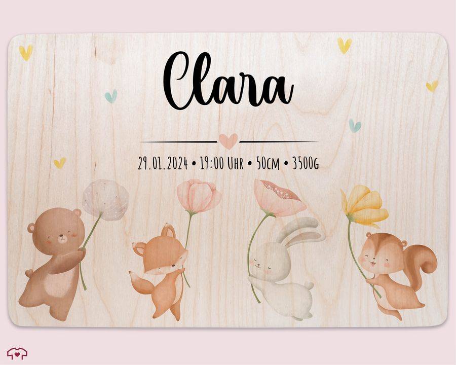 Shirtracer Erinnerungskiste Baby Personalisiert Erinnerungsbox Baby Erinnerungen Waldtiere Bär Fuchs Hase Eichhörnchen Shirtracer Fabrikpreis
