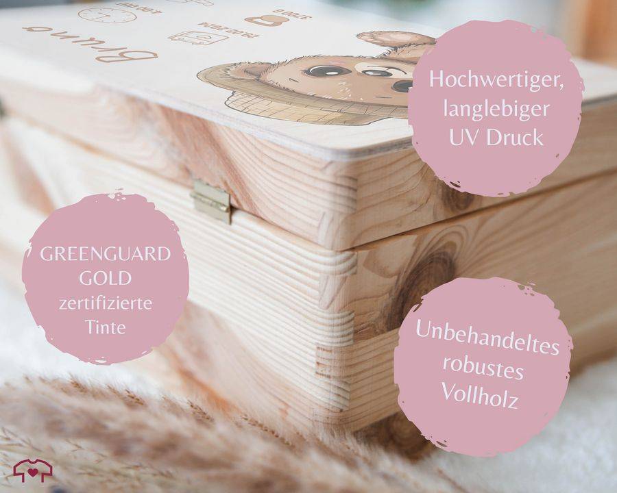 Shirtracer Erinnerungskiste Geburt mit Bär und Name Geschenk Geburt Personalisiert Personalisierte Babybox Shirtracer Exklusivangebot