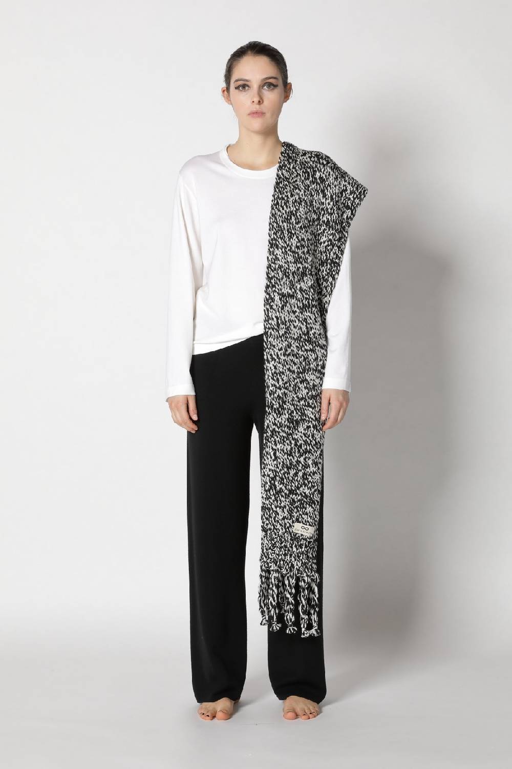 Sminfinity stretchy crewneck + milano palazzo pants + contrast mouliné scarf Online Shopping