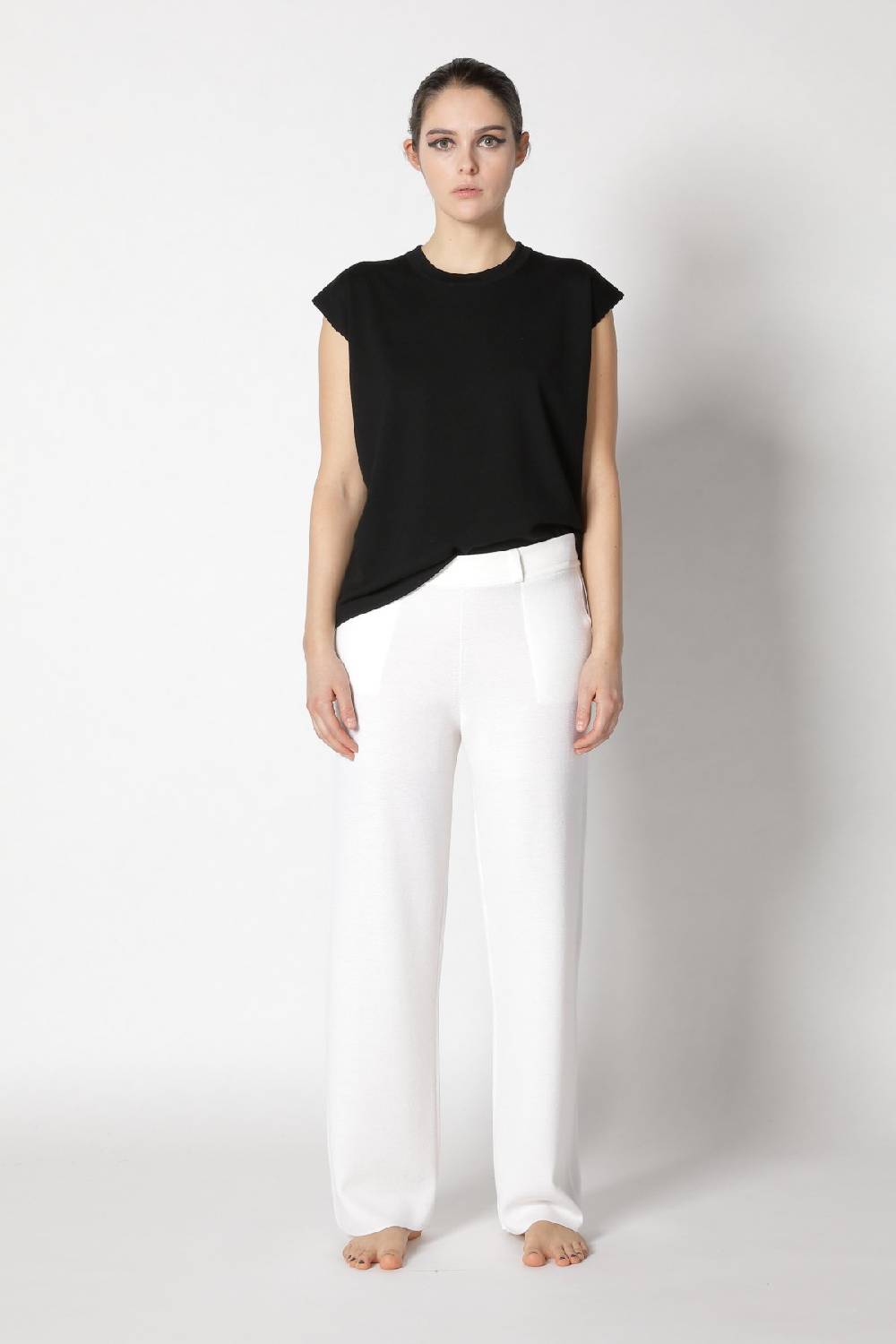 Sminfinity stretchy shell top + contrast mouliné scarf + milano palazzo pants Cyber Monday
