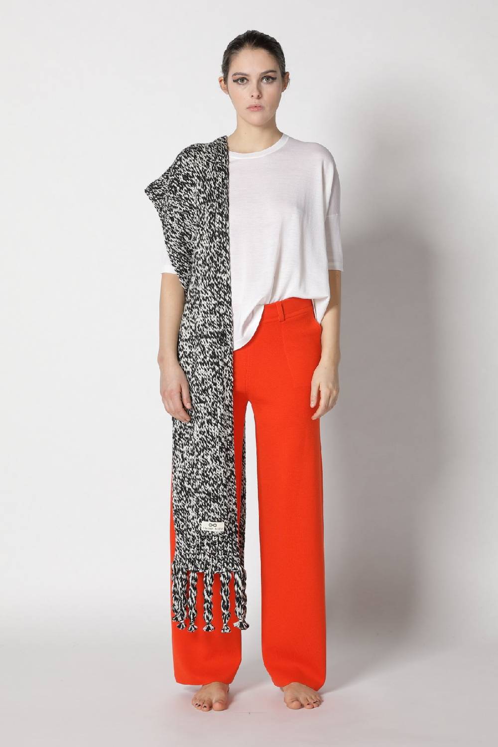 Sminfinity flowing cape jumper + milano palazzo pants + contrast mouliné scarf Valentinstagsangebot