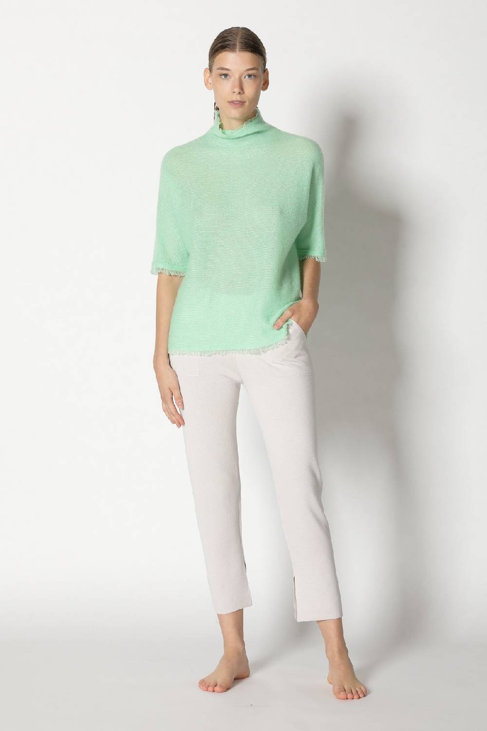 Sminfinity fluffy fringe turtle top + silky cropped pants Online