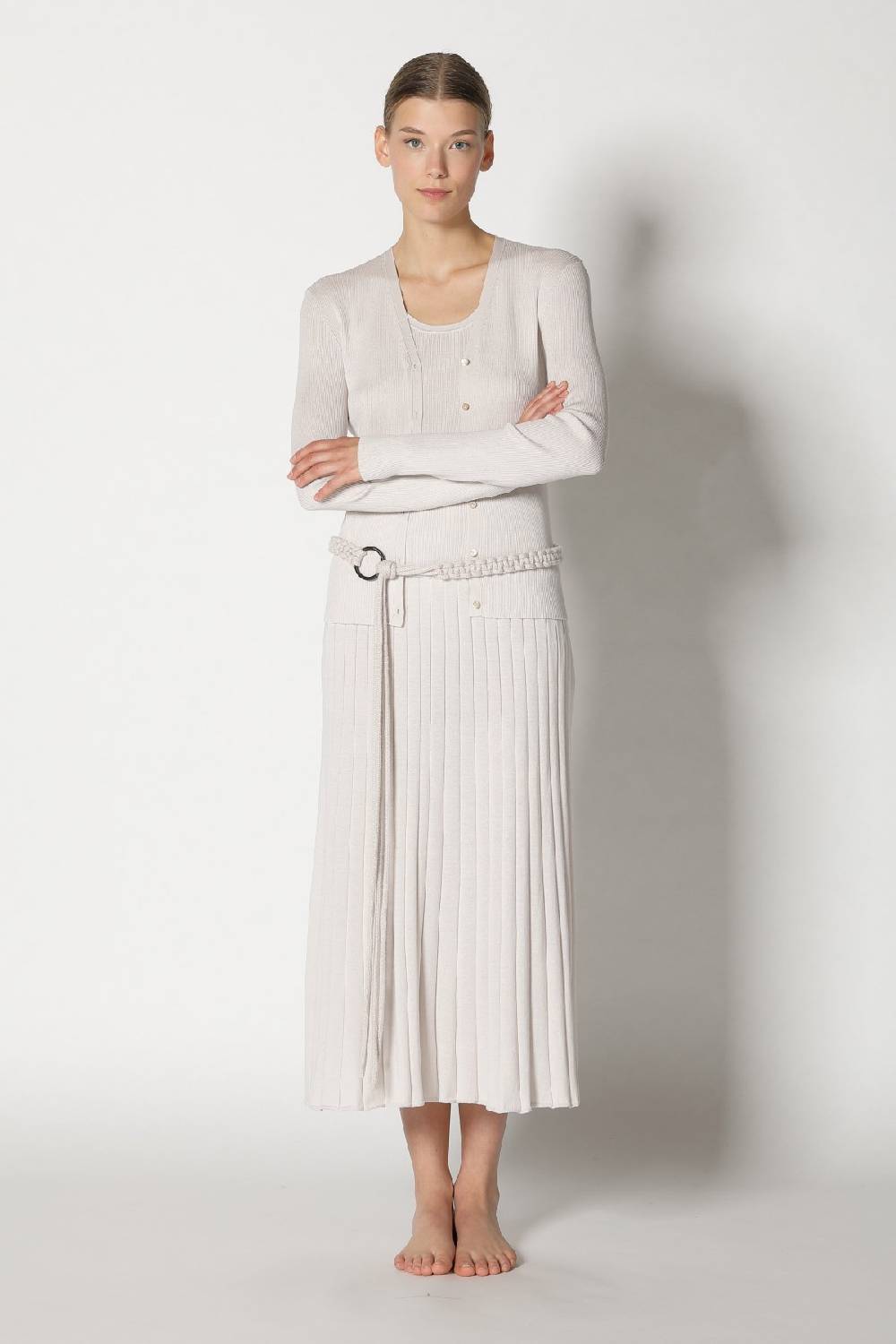 Sminfinity silky rib cardy + silky rib tank top + silky sun rib skirt + hang loose ring belt Hotsell