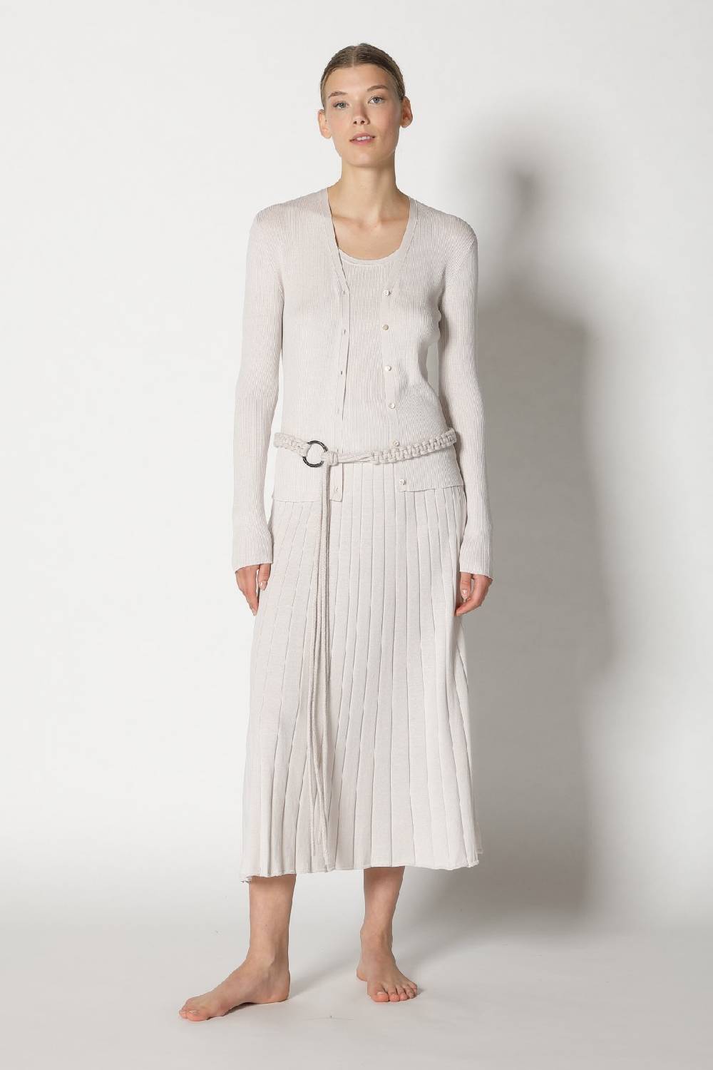 Sminfinity silky rib cardy + silky rib tank top + silky sun rib skirt + hang loose ring belt Hotsell