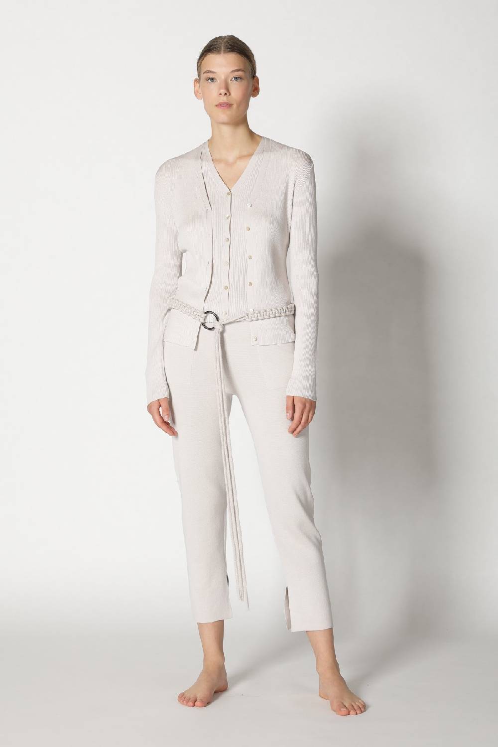 Sminfinity silky rib cardy + silky rib vest + silky cropped pants + hang loose ring belt Schlussverkauf
