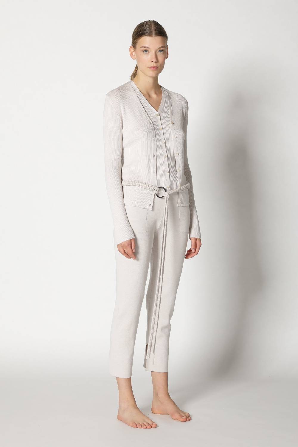 Sminfinity silky rib cardy + silky rib vest + silky cropped pants + hang loose ring belt Schlussverkauf