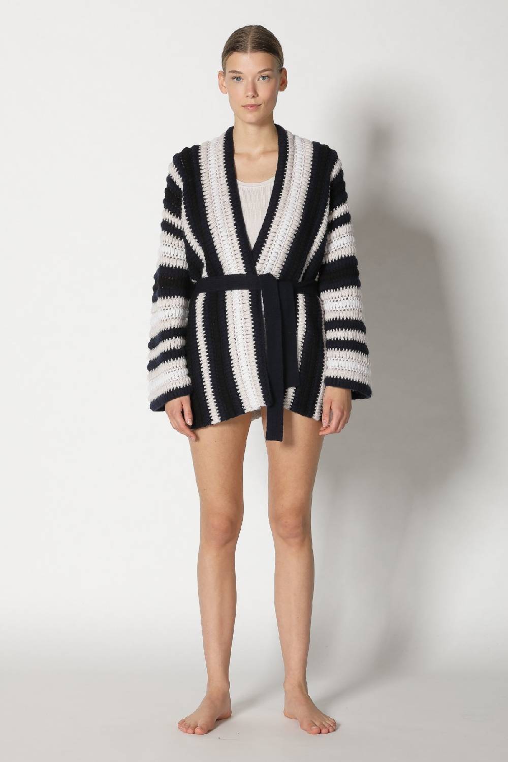 Sminfinity pure stripe crochet jacket + silky rib tank top Günstiger Verkauf
