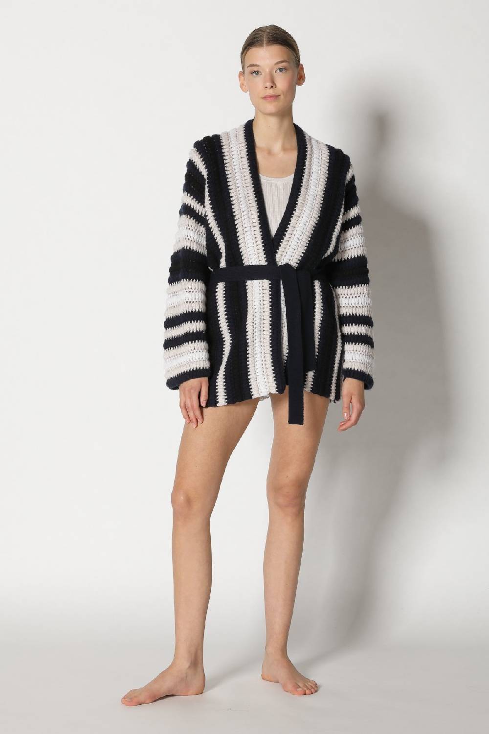 Sminfinity pure stripe crochet jacket + silky rib tank top Günstiger Verkauf