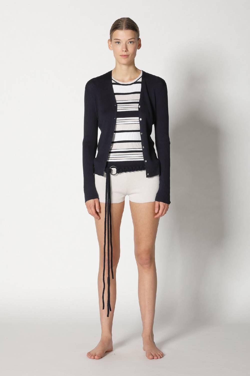 Sminfinity silky rib stripe crew T + silky rib cardy + silky shorts + hang loose ring belt Meist gekauft