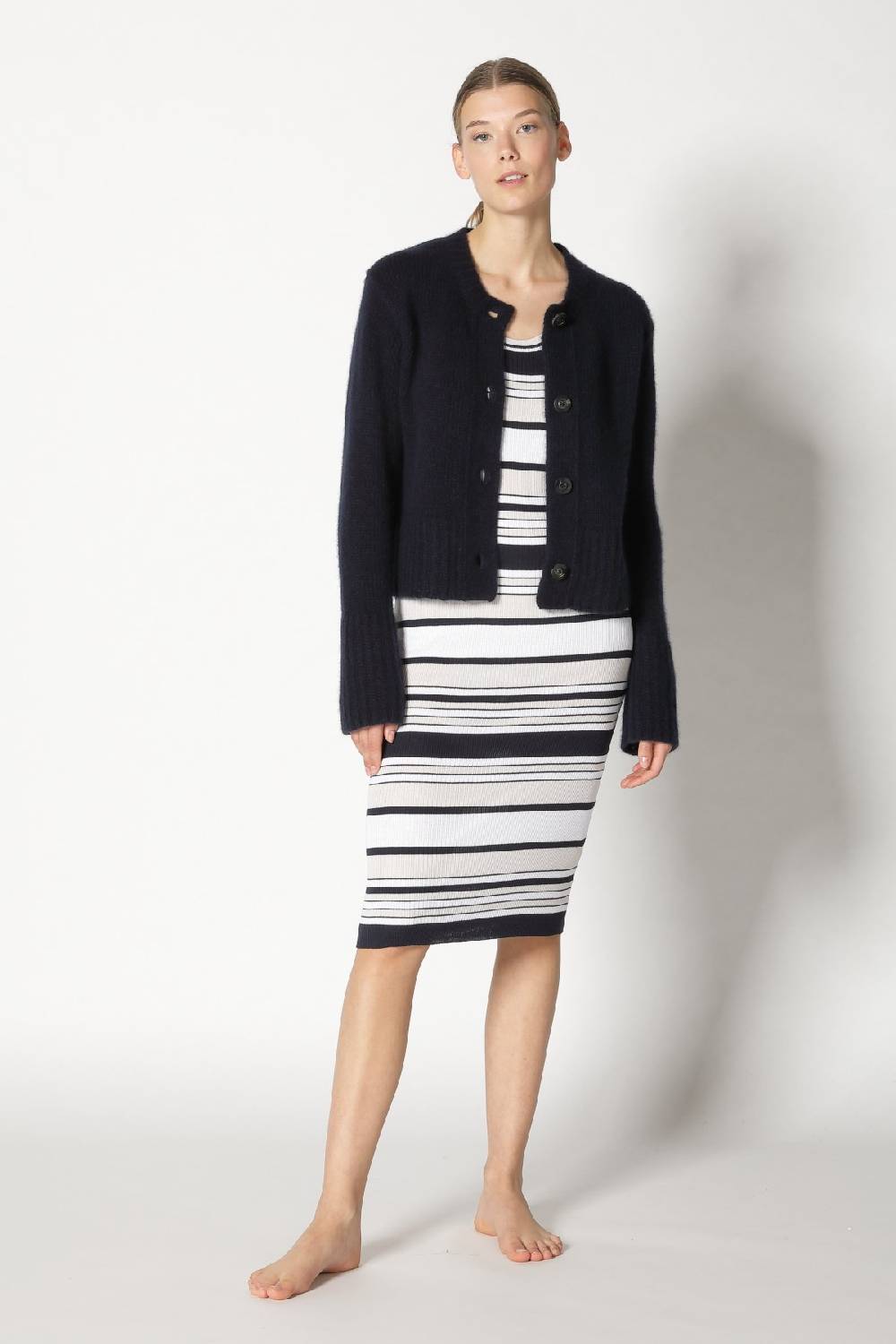Sminfinity fluffy cropped jacket + silky rib stripe tank dress Kostenloser Versand